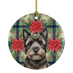 Black Cairn Terrier Christmas PoinsettIas Ceramic Ornament Christmas Tree Hanging Decorations for Home Christmas Holiday, Party, Gift, 3 in