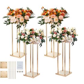 4PCS Gold Metal Column Wedding Flower Stand, 31.5inch High With Metal Laminate, Vase Geometric Centerpiece Stands