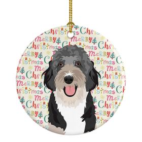 Doodle Black Tricolor #1 Christmas Ceramic Ornament Christmas Tree Hanging Decorations for Home Christmas Holiday, Party, Gift, 3 in, Multicolor
