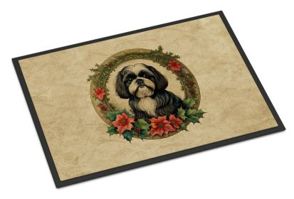 NEW Shih Tzu Christmas Flowers Doormat Front Door Mat Indoor Outdoor Rugs for Entryway, Non Slip Washable Low Pile, 18H X 27W