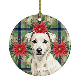 White Jack Russell Terrier Christmas PoinsettIas Ceramic Ornament Christmas Tree Hanging Decorations for Home Christmas Holiday, Party, Gift, 3 i