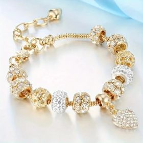 DIY Bead Bracelet, Multi-element Stainless Steel Copper Alloy Rhinestone Fashion Accessory (Option: GoldenWaterDiamondLove)