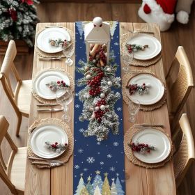 Christmas Table Runner 13x72 Inch, Xmas Trees Snowflakes Holiday Decorative Farmhouse Table Decoration For Kitchen Dinning, Indoor Outdoor Dinner (Option: defaulttitle)
