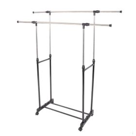 Clothes Garment Rack Rolling Portable Hanging Rack,Double Rail Adjustable Extendable Hanger Rail Stand Collapsible Clothing Rack Shelf With Locka (Option: Silver)