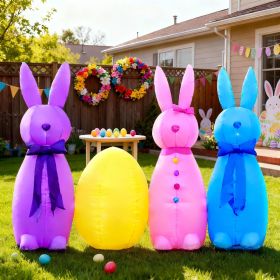 6FT Long Easter Inflatable Bunny Outdoor Decorations, Build-in LED Lights Holiday Blow Up Yard Decoration, for Easter&Spring, Outdoor,Garden (Color: Bunny Theme)