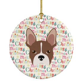 Boston Terrier Merry Christmas Ceramic Ornament Christmas Tree Hanging Decorations for Home Christmas Holiday, Party, Gift, 3 in, Multicolor (Default: Default)