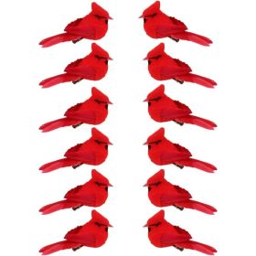 12 Pcs Cardinal Birds For Crafts, Mini Cardinal Clip On Christmas Tree Ornaments Artificial Red Birds Decorations For Wreaths Centerpieces DIY Cr (Option: 12csp)