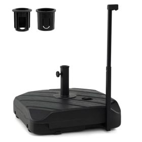 Rolling Fillable Patio Umbrella Base With Foldable Pull Rod & Hidden Wheels, Heavy Duty Water Sand Weighted Umbrella Stand With 2 Adapters For 7. (Option: defaulttitle)